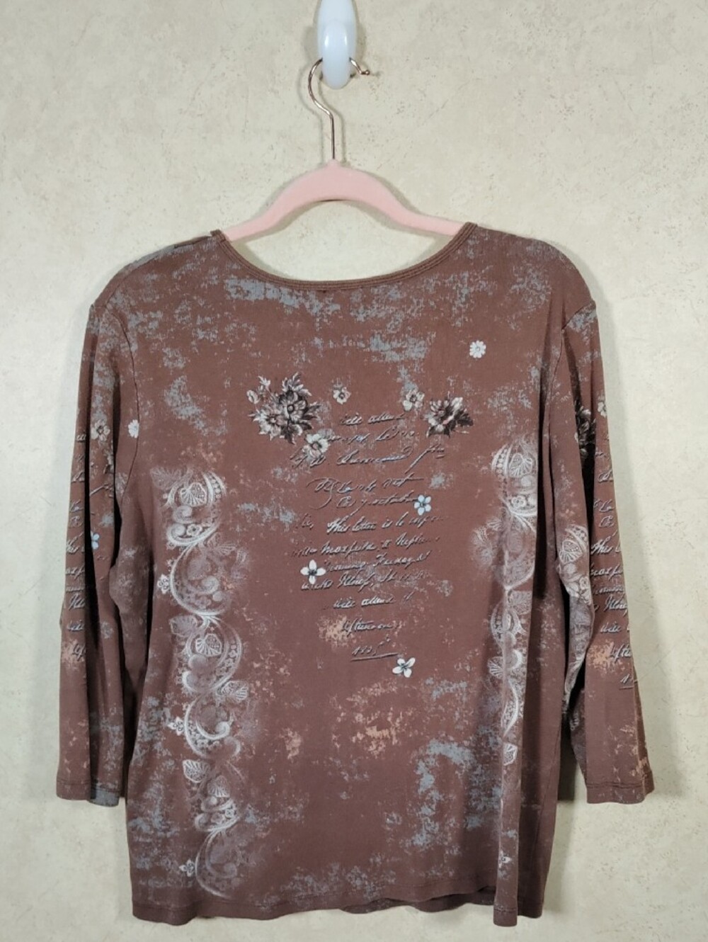 J102 Susan Lawrence Brown & Blue Floral Ballad Des Lorraine 3/4 Sleeve Tee 2X - Picture 6 of 9